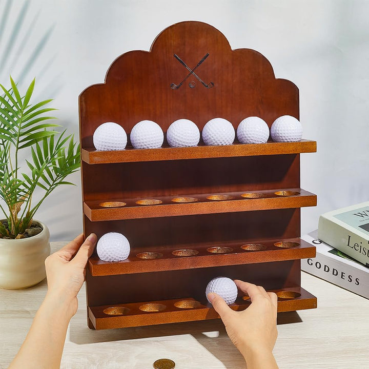 BENECREAT Holz Golfball Präsentationshalter, 24 Bälle Wandmontiertes Golfregal, 4 Etagen Aufbewahrun