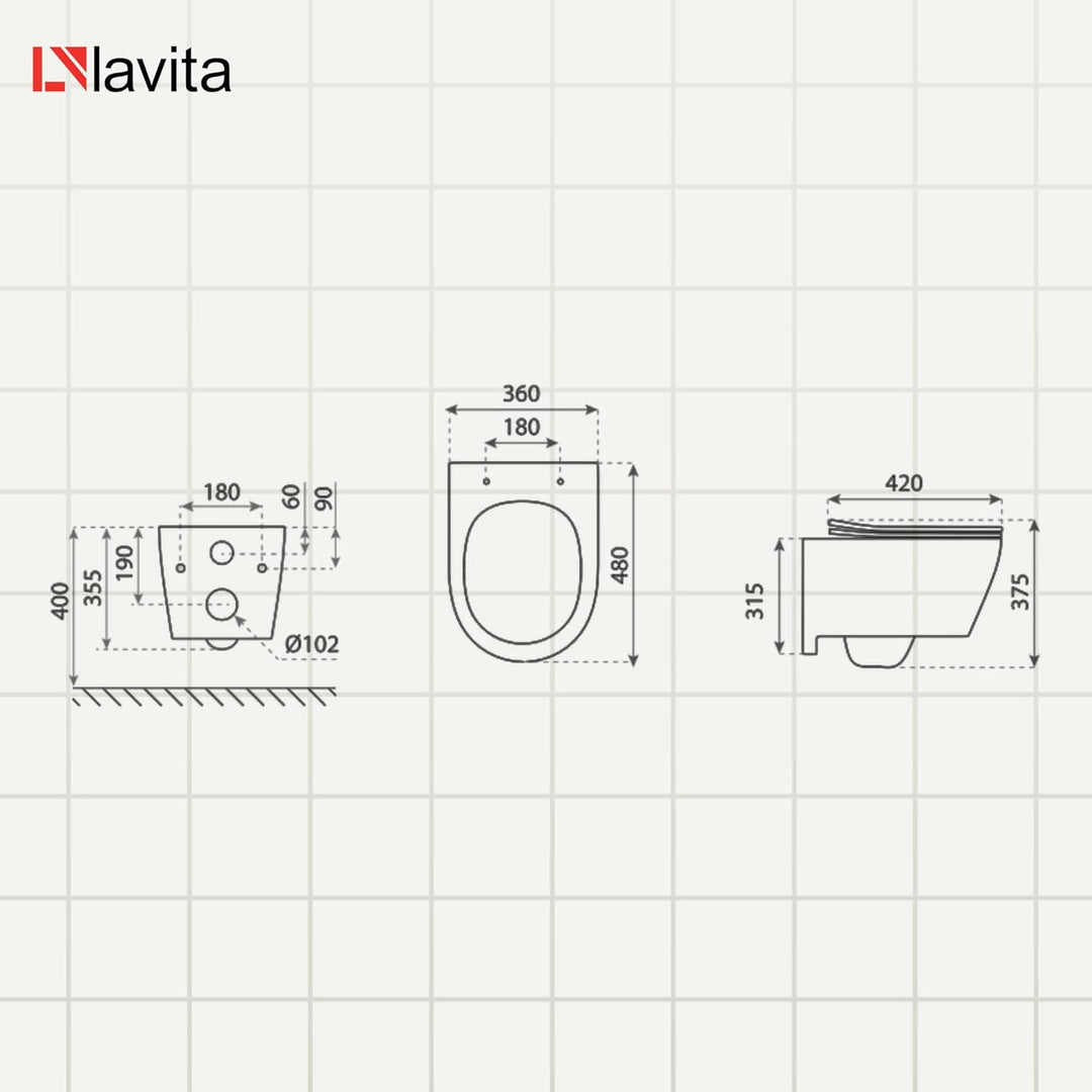 LAVITA Wand-WC Dalia Hänge Toilette Toilettendeckel mit Absenkautomatik &amp; Metallscharniere Toiletten