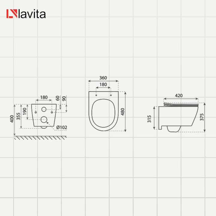 LAVITA Wand-WC Dalia Hänge Toilette Toilettendeckel mit Absenkautomatik &amp; Metallscharniere Toiletten