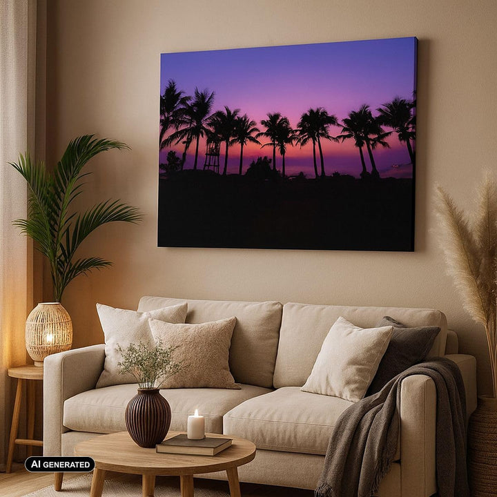 Bilder auf Leinwand Sonnenuntergang dämmerung sonne palme Leinwandbild 70x50cm Wandbilder Dekoration