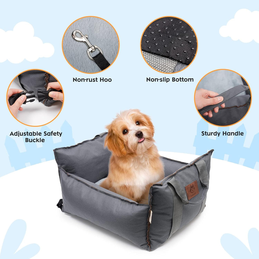 2-in-1 Hundeautositz mit Sicherheitsgurt, Autositz und Bett für Hunde, Abnehmbarer Kissen und Bezug,