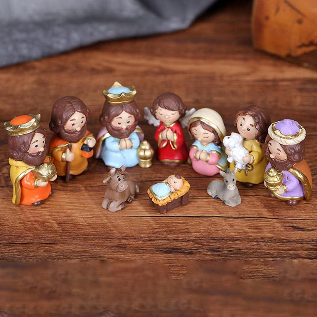 Krippenfiguren Set, Weihnachtskrippe Figuren Handbemalt, 10 Teilig Mit Maria Josef Jesus, Krippenzub