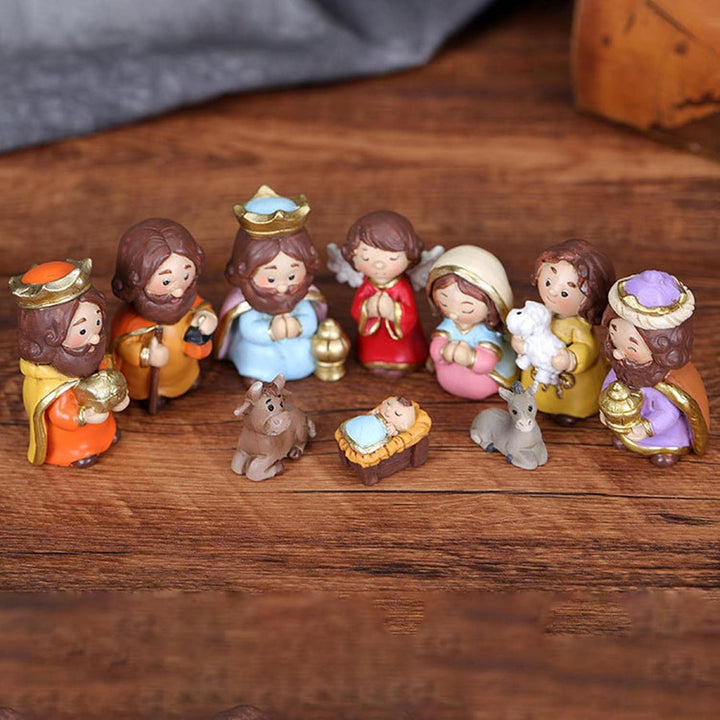 Weihnachtskrippe Set mit figuren, 10 Stück Jesus Krippe Figuren Statue, Krippenfiguren Harz, Weihnac
