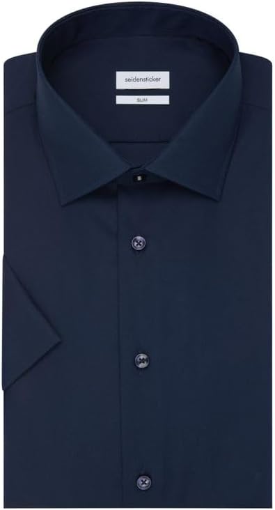 Seidensticker Herren Slim Bügelfrei Kent Kurzarm Stretch Businesshemd, Dunkelblau