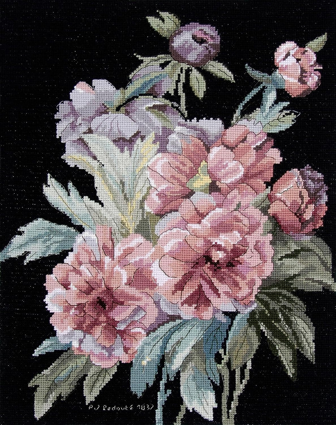 DMC - Pfingstrosenzweige von P.J Redouté, Le Louvre, Kreuzstichset Niveau fortgeschritten