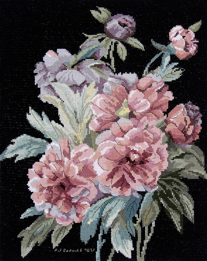 DMC - Pfingstrosenzweige von P.J Redouté, Le Louvre, Kreuzstichset Niveau fortgeschritten