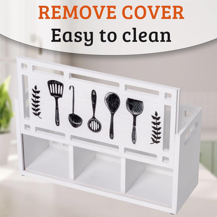 Karisky Utensil Holder for Kitchen Counter, Large 3 Compartments Solid Real Wood Utensil Caddy Organ