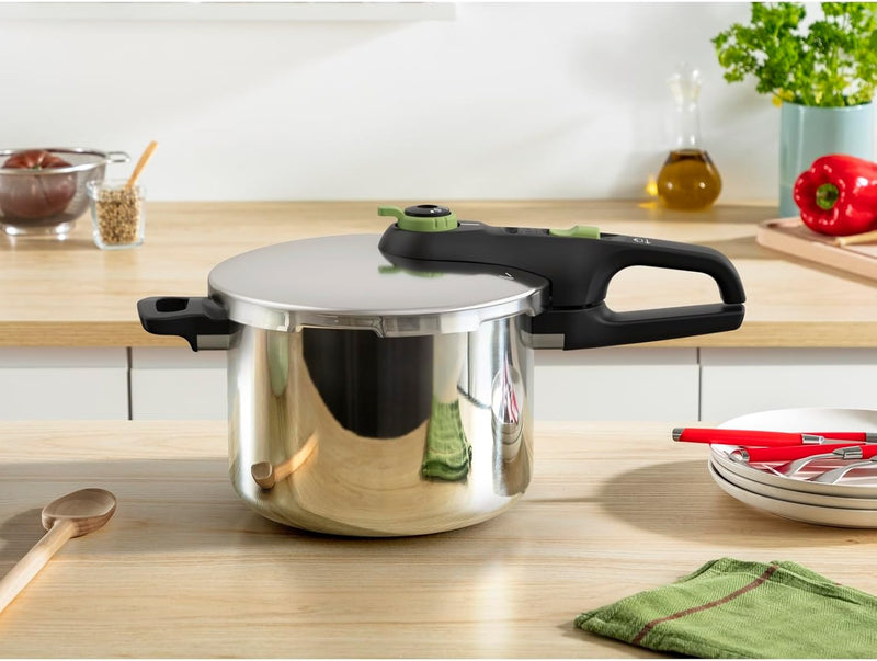 Tefal Secure Trendy Schnellkochtopf induktion 6l, 2-Stufen-Garregler: Intensivstufe 117°C, Schonstuf