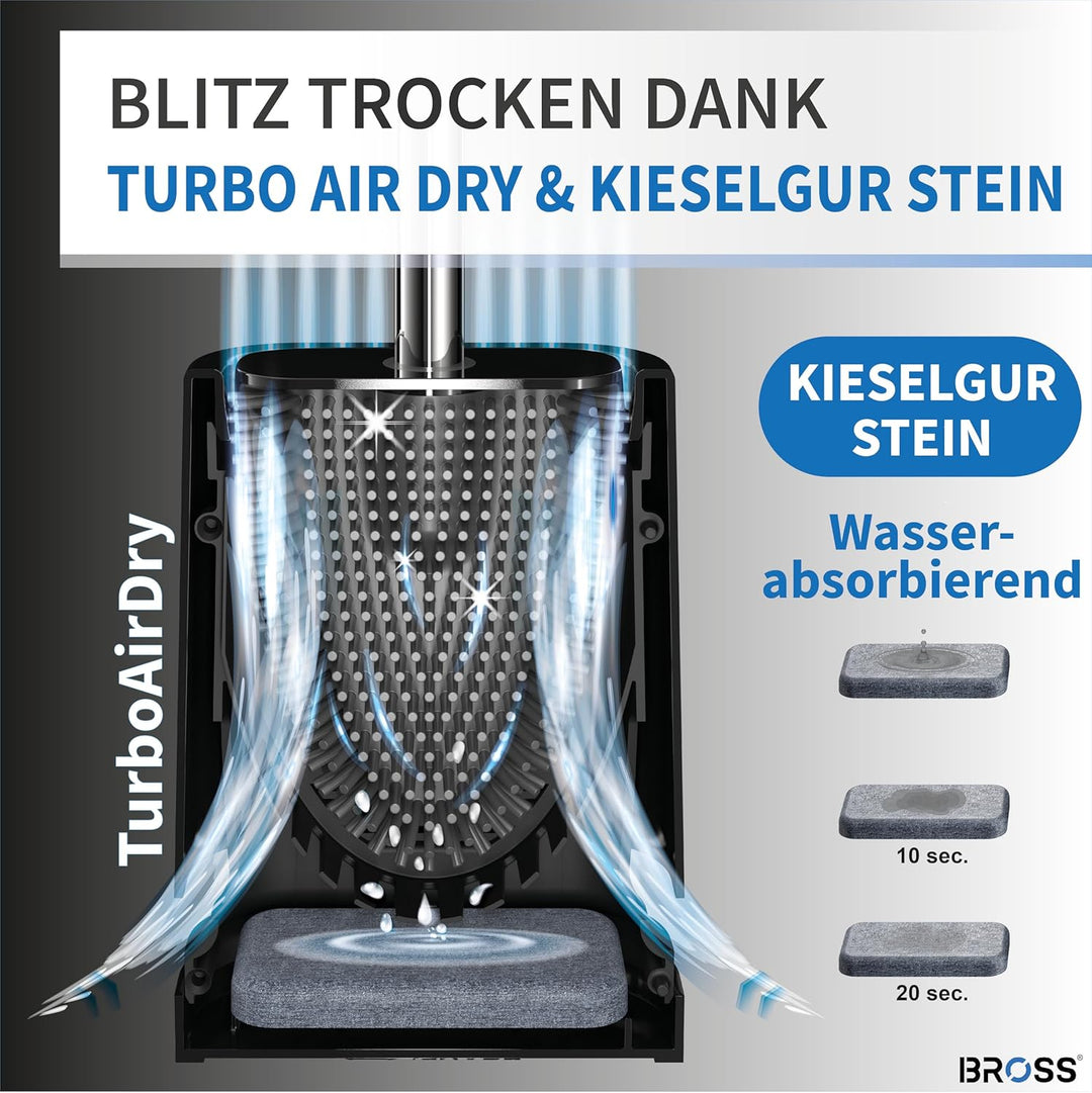 BROSS® Klobürste Silikon - Patentierte Toilettenbürste - Klobürste Schwarz - WC Bürste & Klobürstenh