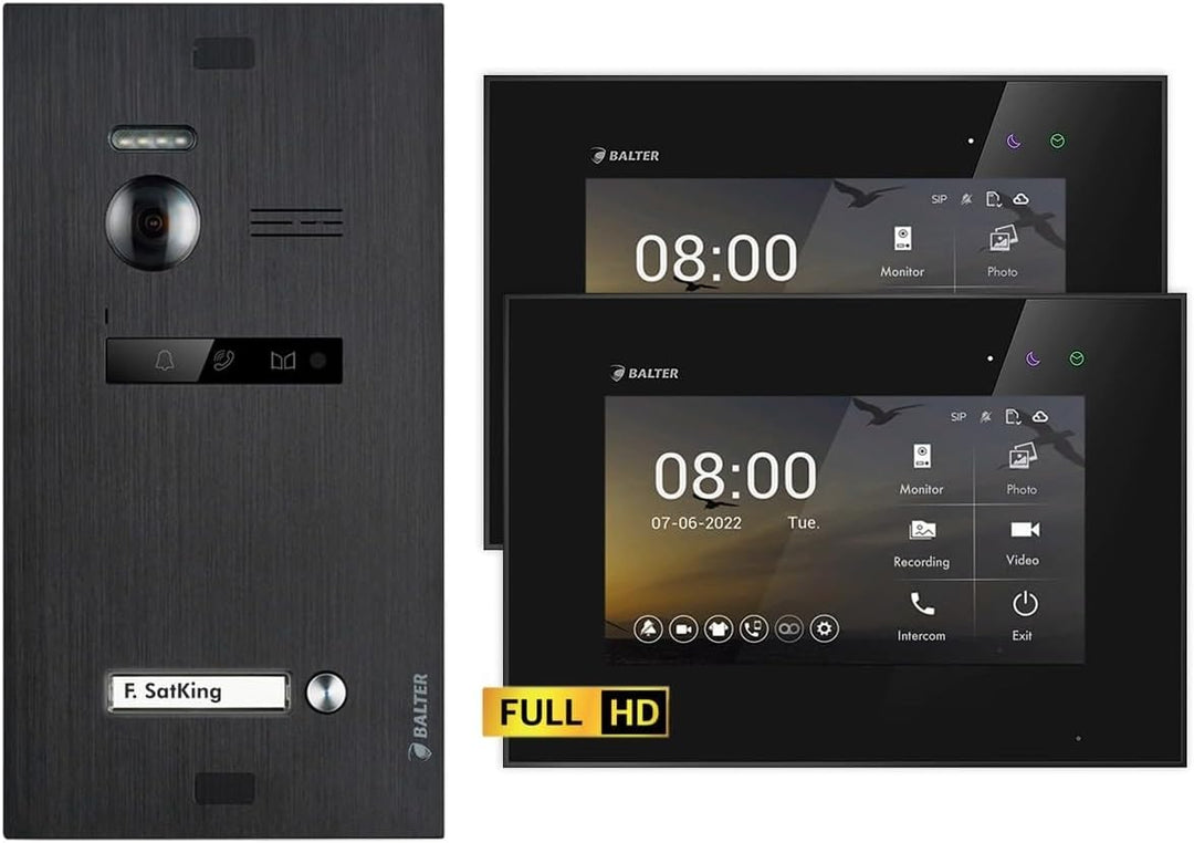 Balter EVO HD Schwarz/Schwarz Video Türsprechanlage Set für 1 Familienhaus (1x Türstation mit Full H