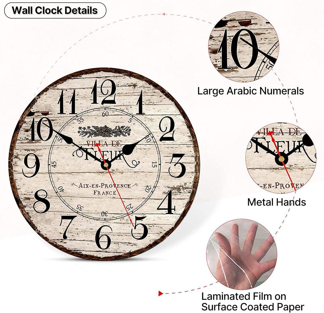 Toudorp 12 Zoll Wanduhr Leicht zu Lesen Arabische Ziffern Hölzerne Wanduhr Leise Nicht-Ticken Batter