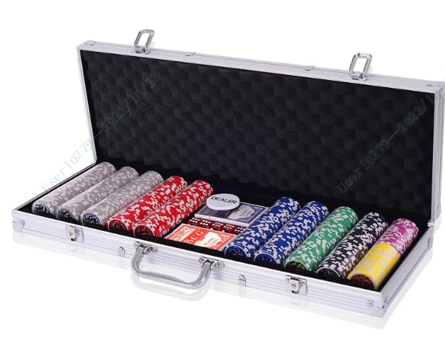 DREAMADE Poker-Set mit 300 Poker Chips, Pokerset Koffer Profi,Pokerkoffer aus Alu, Pokerspiel mit 1