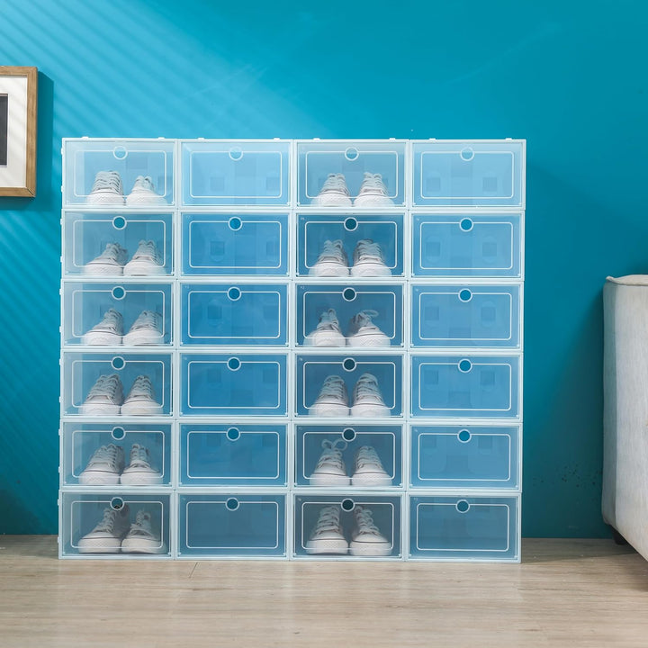 MINRS Schuhboxen Stapelbar 24er Set, Schuh-Organizer mit Tür, Tragbare Schuhbox, Schuhkartons Faltba