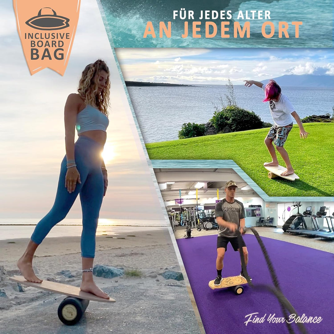 JUCKER HAWAII Balance Boards - Trick & Surf Balanceboard (100% Echtholz) mit extra rutschfester Ober