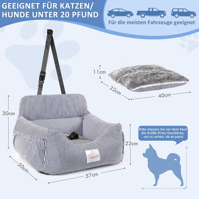 CALIYO Hunde Autositz, Sicherheitsgurt - Waschbarer Autositz Hund in Blau/Weiss für Kleine, Mittlere