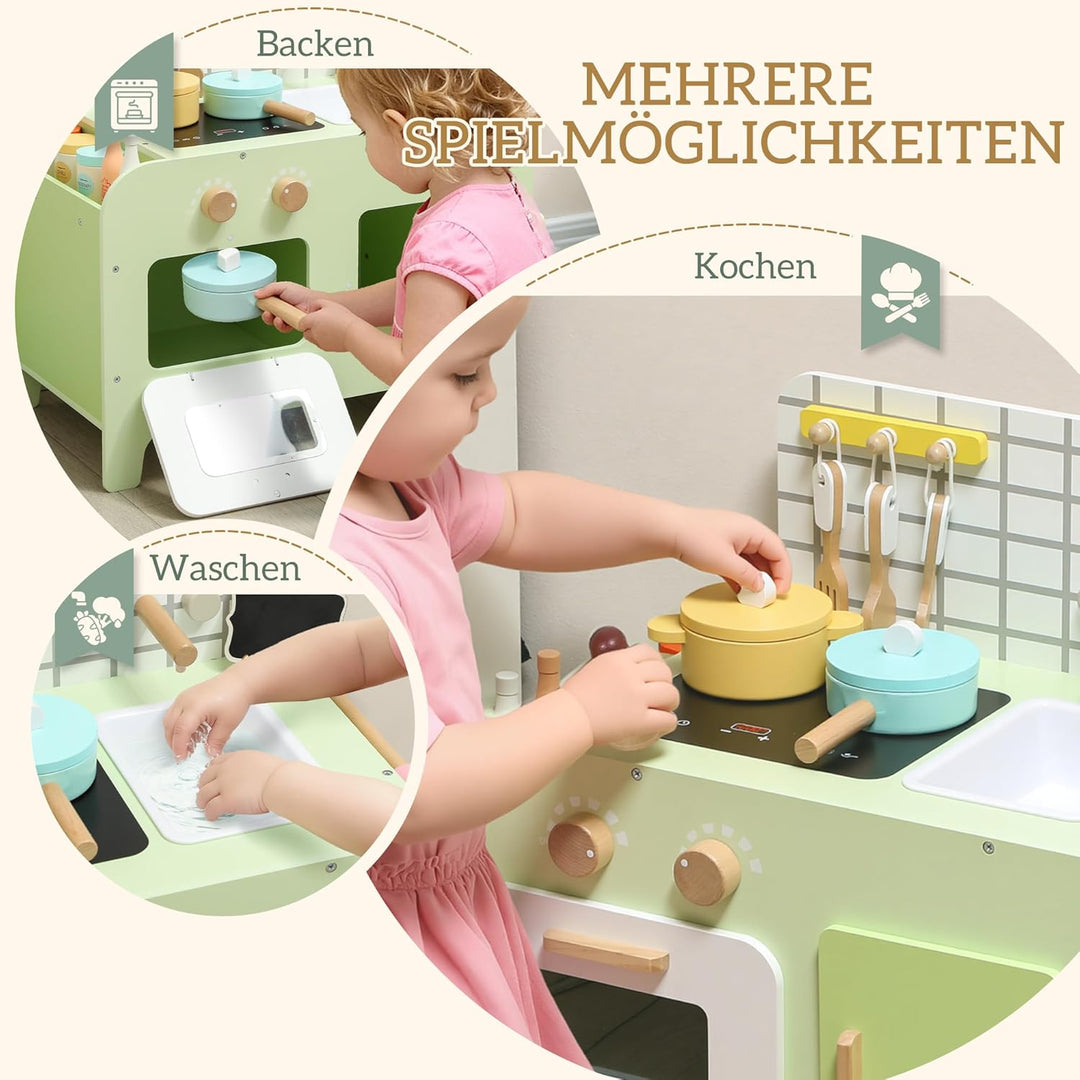 AIYAPLAY Kinderküche Spielküche mit Mikrowelle Spüle und Zubehör Spielzeugküche Puppenküche Spielset