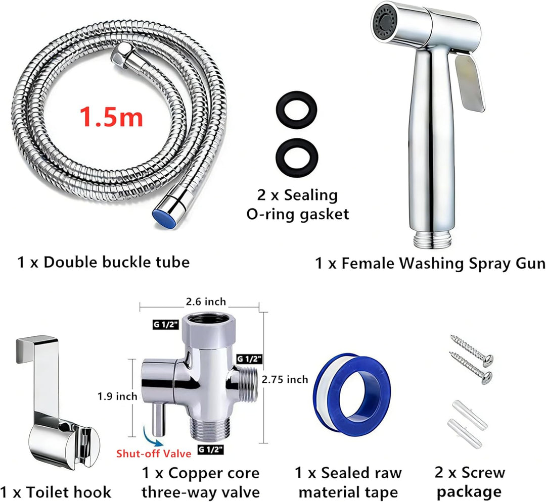 Edelstahl Bidet Handbrause Set für Toilette – WC Brause mit T-Adapter, Halterung & 1,5m Schlauch, Wa