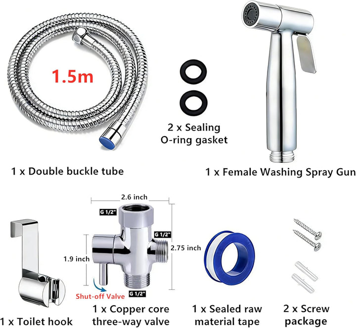 Edelstahl Bidet Handbrause Set für Toilette – WC Brause mit T-Adapter, Halterung & 1,5m Schlauch, Wa