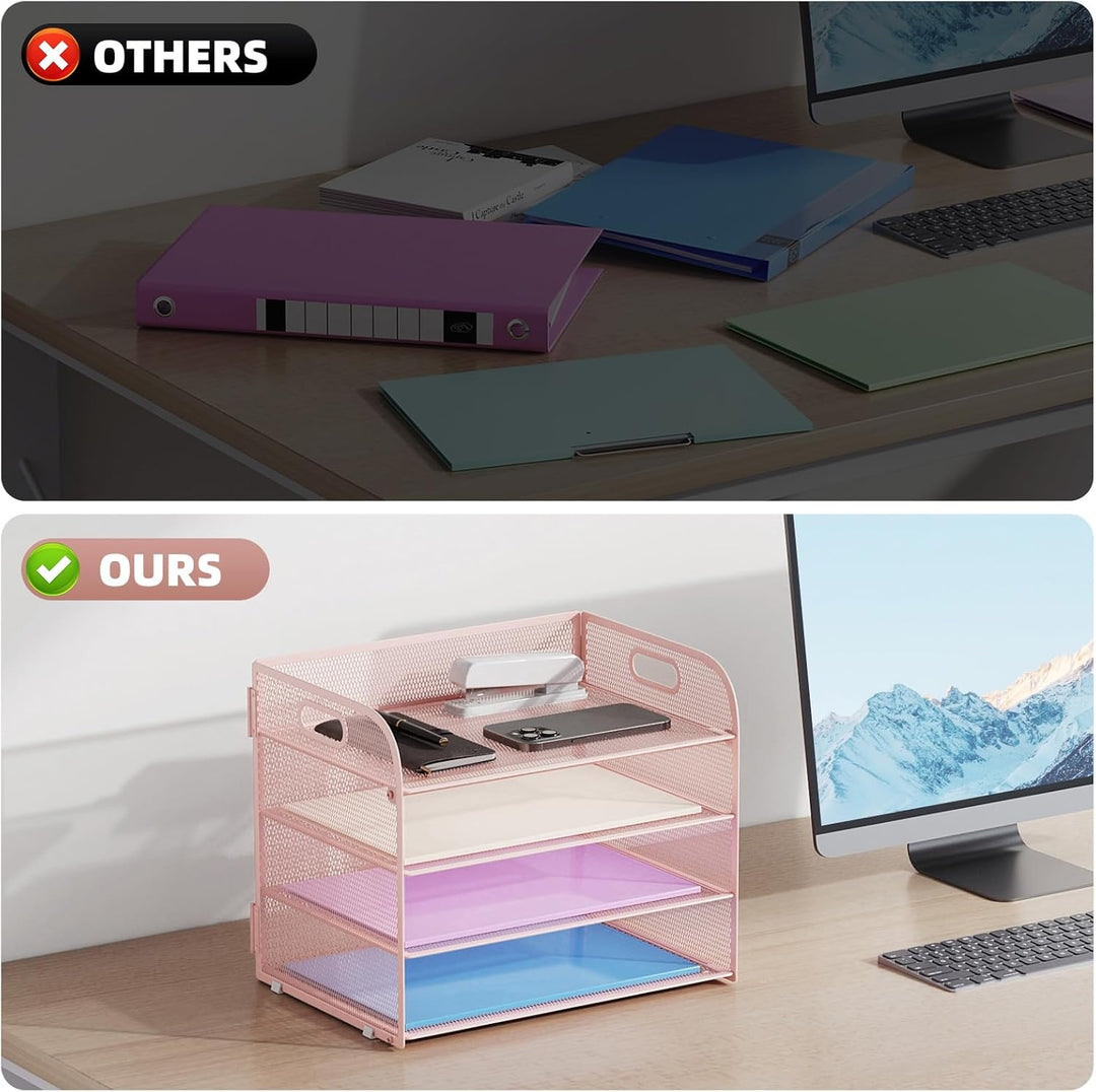 Marbrasse Schreibtisch Ablagen Organizer,4-Stufige Brief Papier Ablage mit Griff,Metall Gitter Desig