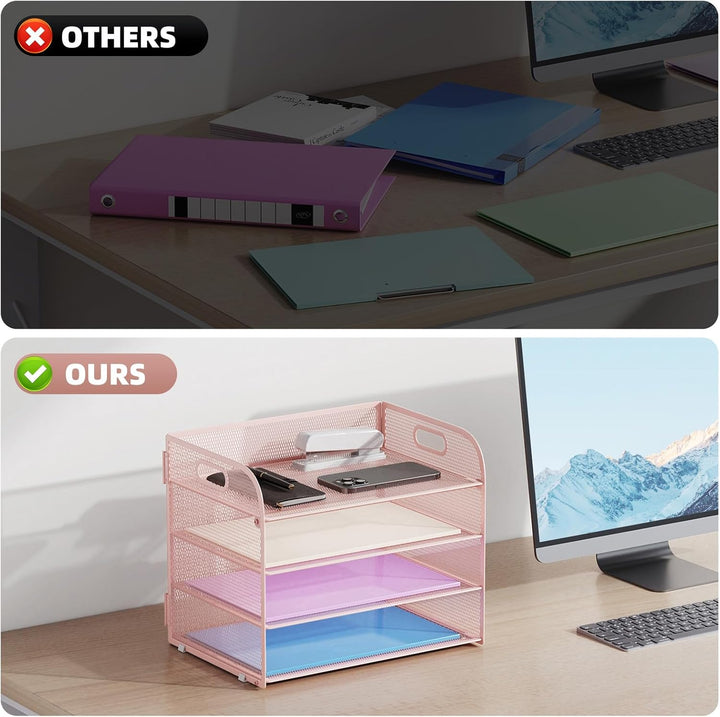 Marbrasse Schreibtisch Ablagen Organizer,4-Stufige Brief Papier Ablage mit Griff,Metall Gitter Desig
