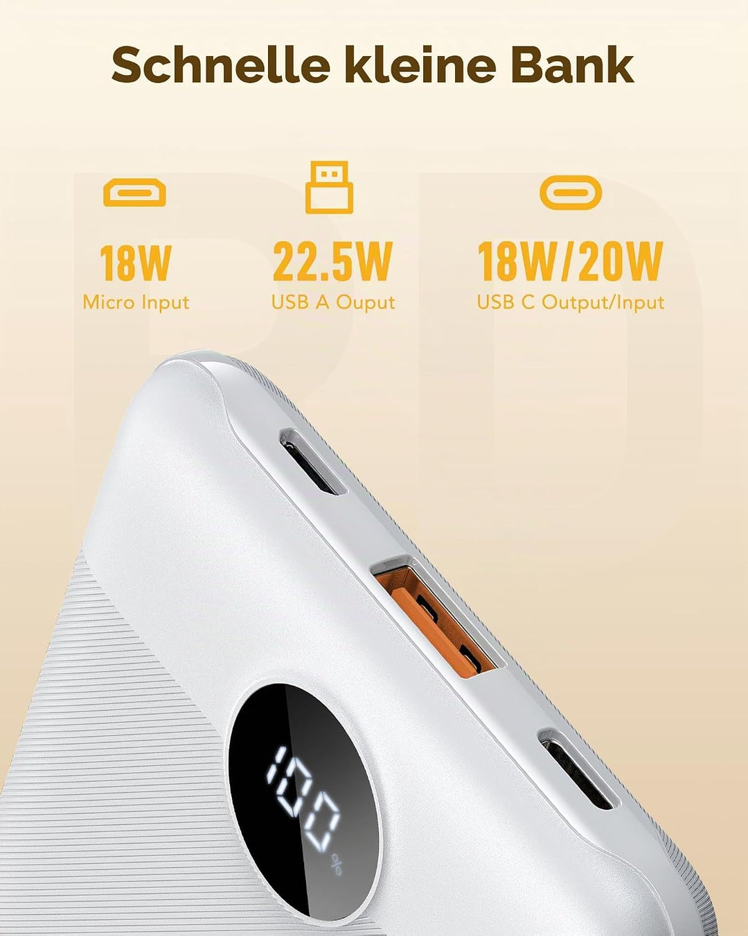 VEGER Power Bank Mini 22.5W, 10000mAh Powerbank Klein Aber Stark, Ultra Slim Leicht Externe Handyakk