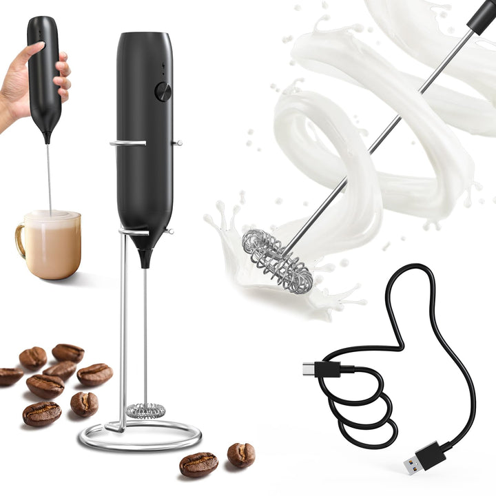 CIRCLE JOY Milchaufschäumer Stab mit Edelstahlständer Wiederaufladbar Milchaufschäumer Elektrisch Mi
