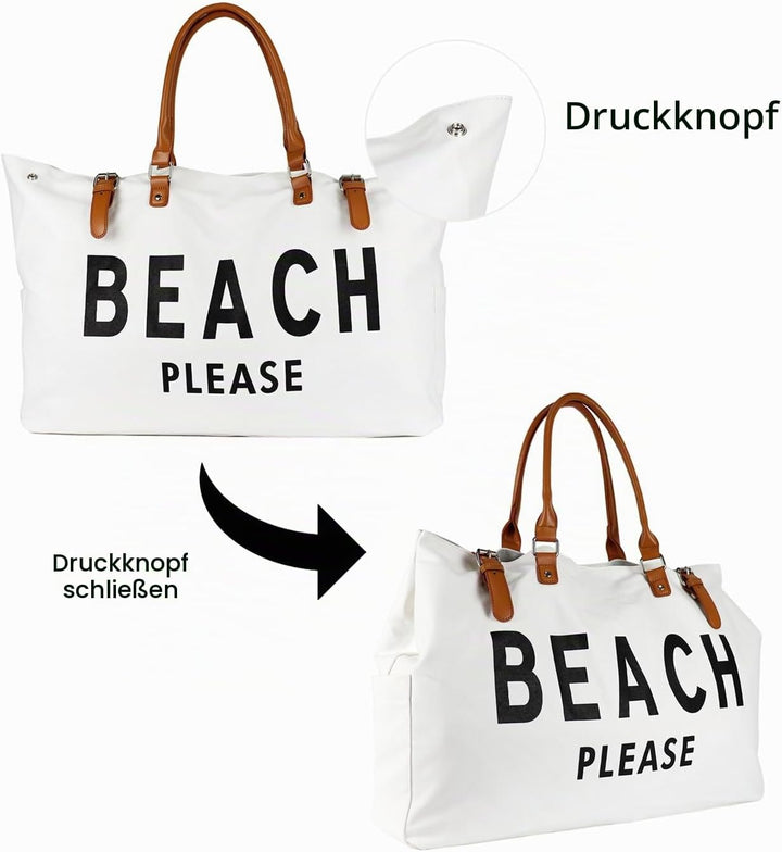 Damen Strandtasche Grosse, Strandtasche XXL Familie Wasserdicht mit Ledergriffe, Beach Bag für Reise