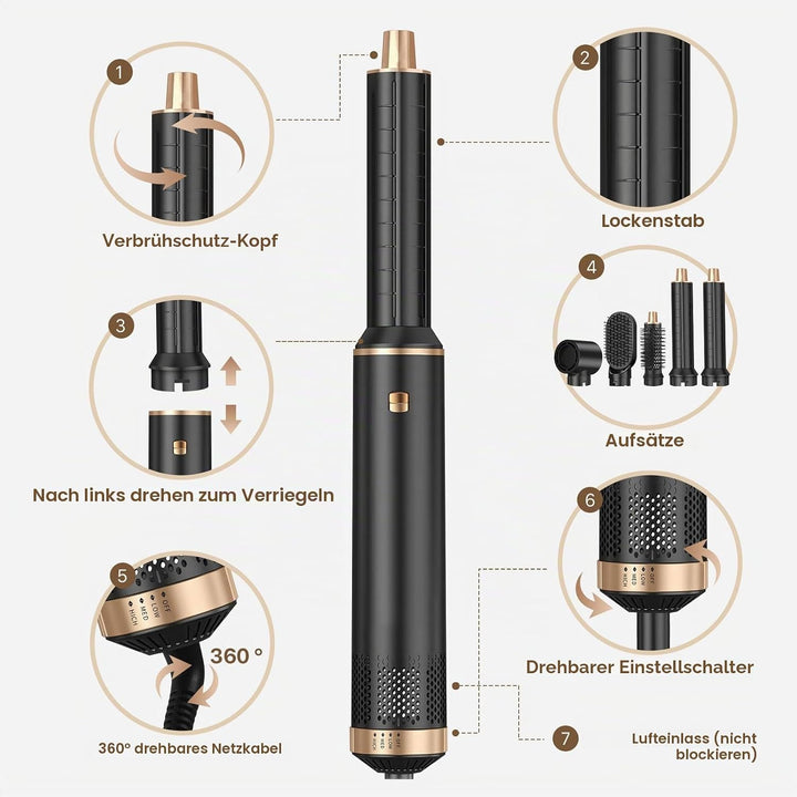 Hairstyler 5 in 1 Sendowtek, Multi Airbrush Haarstyler 1000W Airstyler Haarstyling Geräte 3 Temp Aut