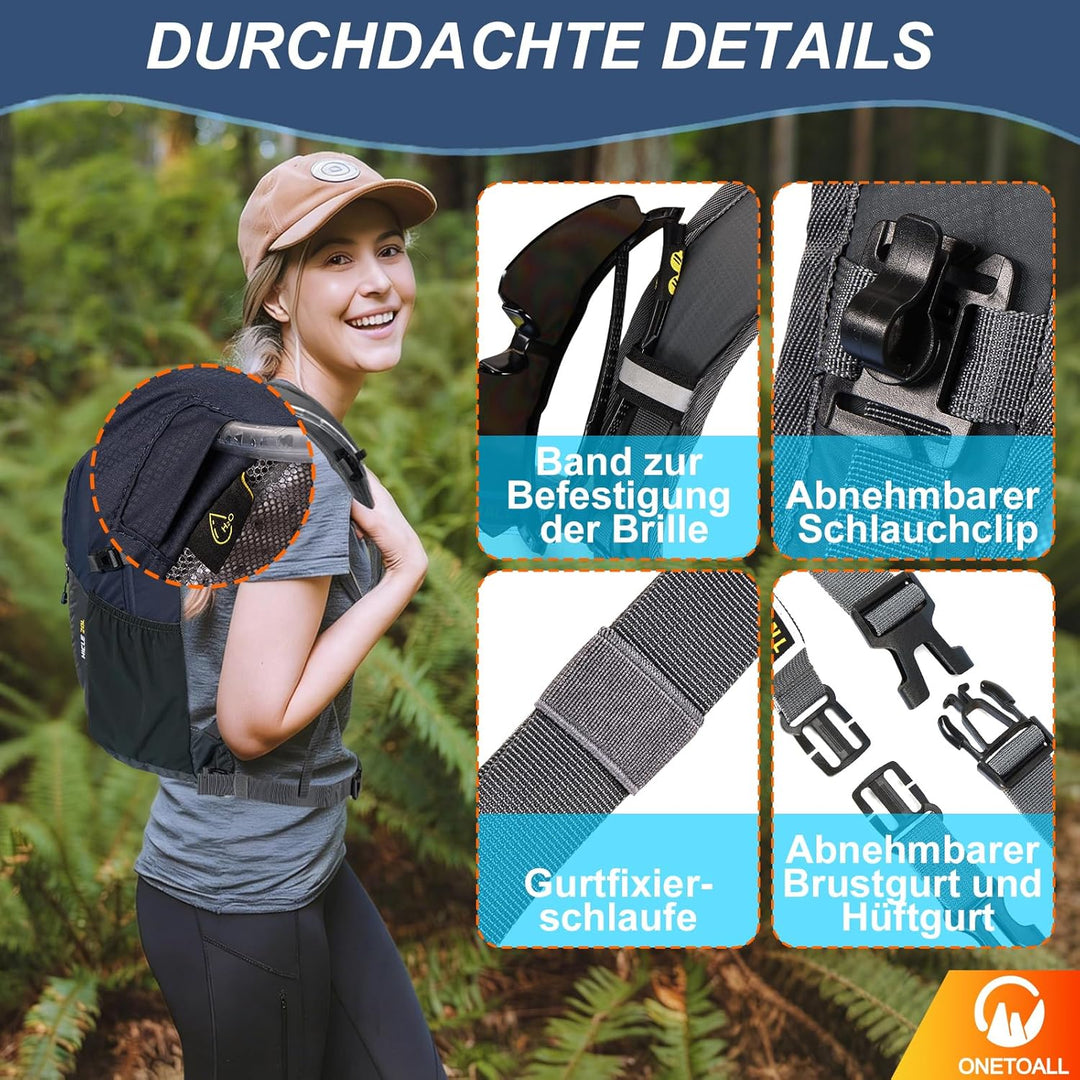 Diebstahlsicherer Wanderrucksack Damen 20L, Leichter Tagesrucksack Herren Klein, Wasserdichter Fahrr
