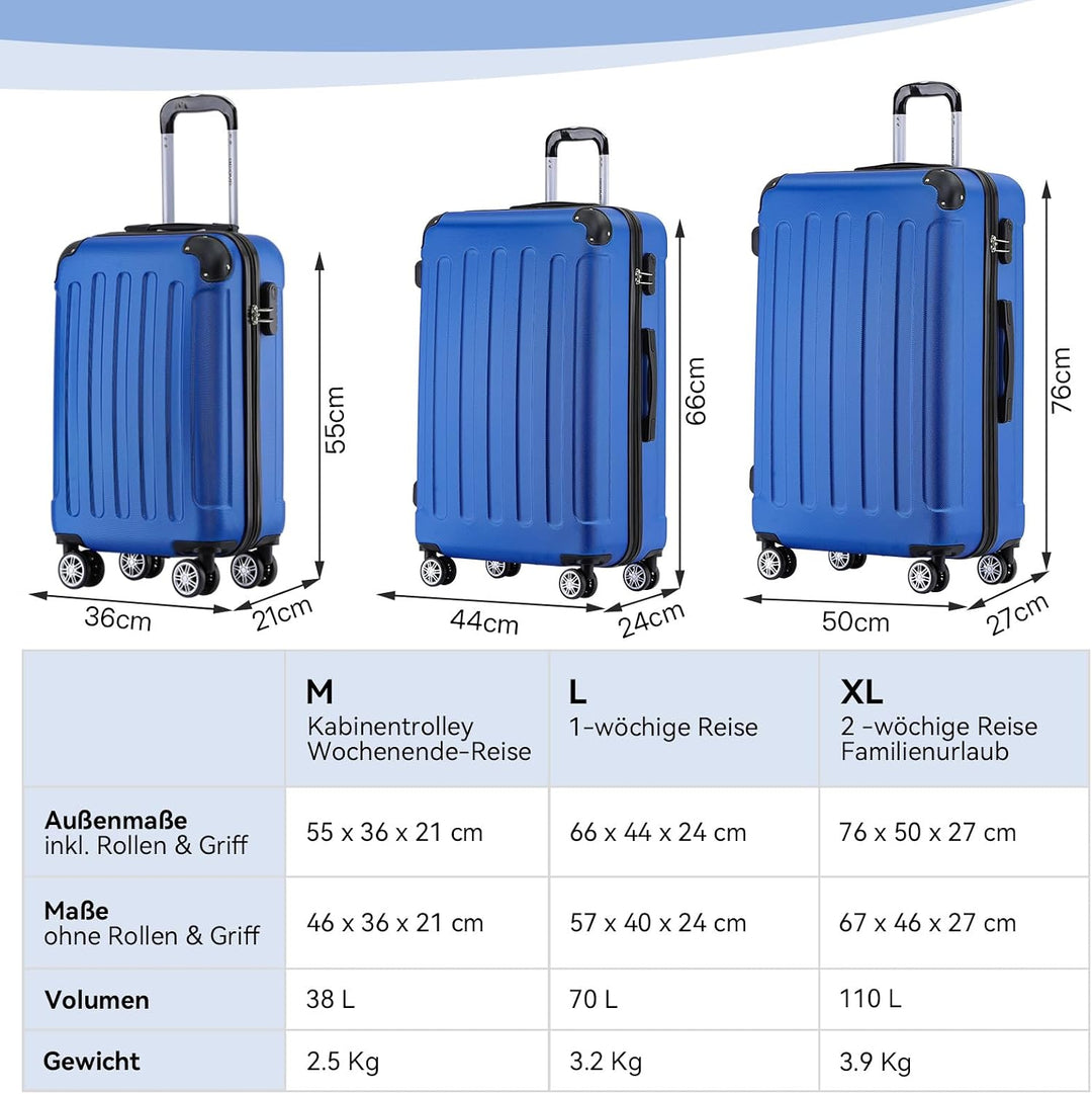 BEIBYE Hartschalen-Koffer Trolley Rollkoffer Reisekoffer Sicherheit Zahlenschloss Zwillingsrolle ABS