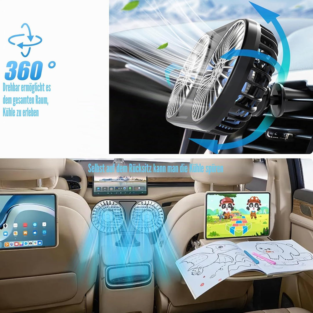 Auto Ventilator USB, Doppelköpfiger Ventilator Auto, Autoventilator mit 3 Geschwindigkeiten und Bunt