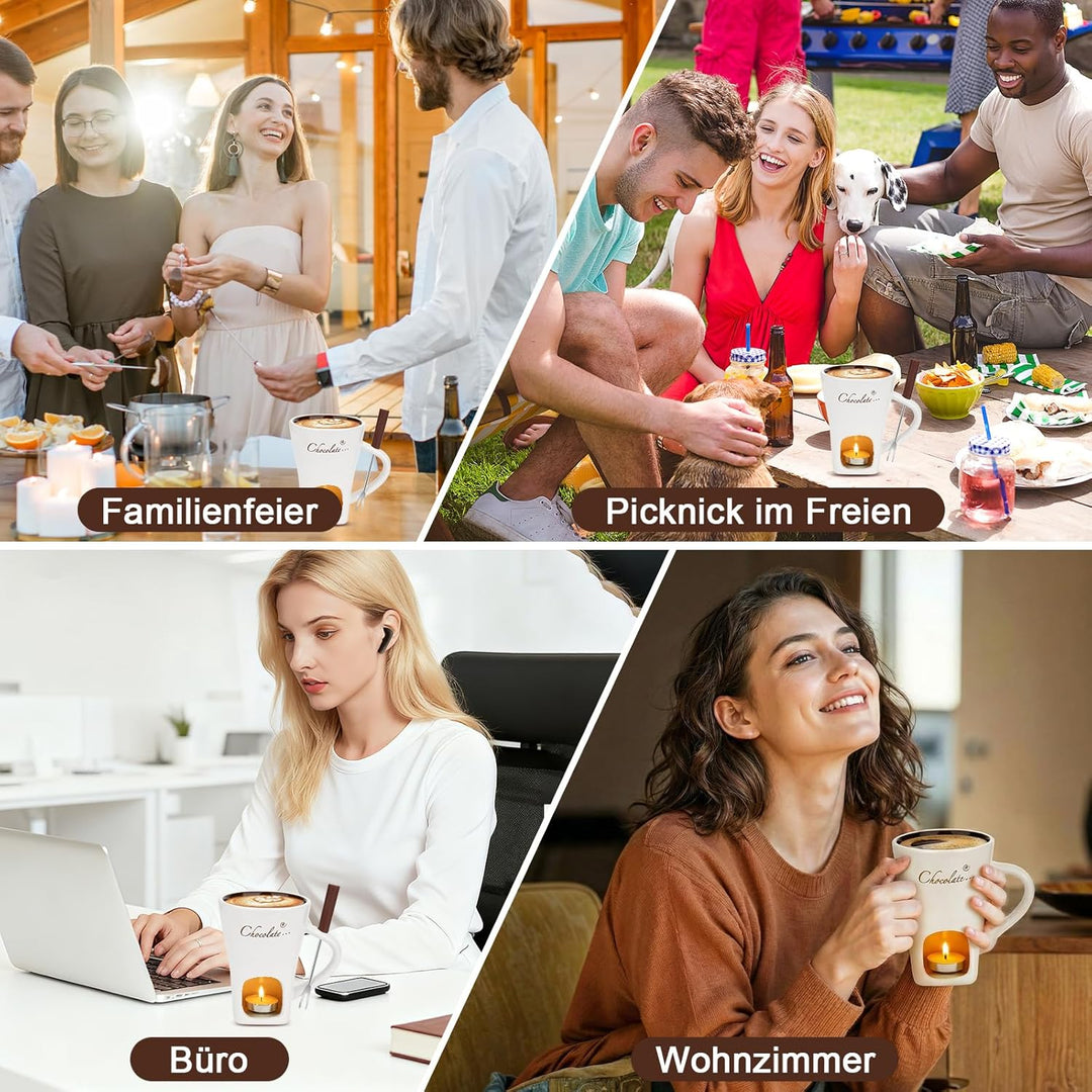 ORIZMA Schokofondue Tasse fondueset schokobrunnen130ml-Schokoladen Fondue Becher Set Keramik Schokol