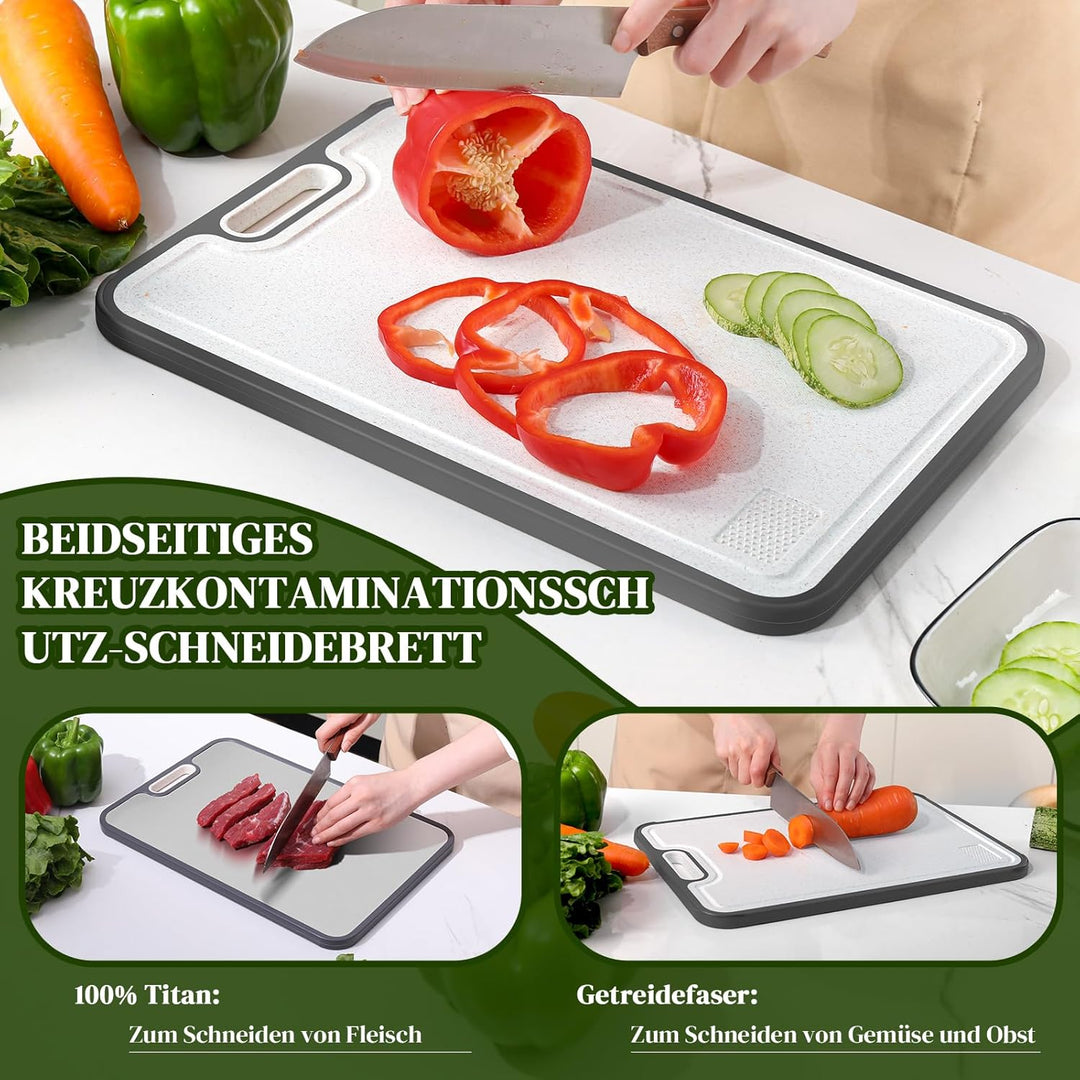 Titan Schneidebrett 2-in-1: Hygienisches Küchenbrett (Titan & PP) – Nie wieder Schimmel – Kratzfeste