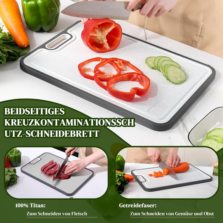 Titan Schneidebrett 2-in-1: Hygienisches Küchenbrett (Titan & PP) – Nie wieder Schimmel – Kratzfeste