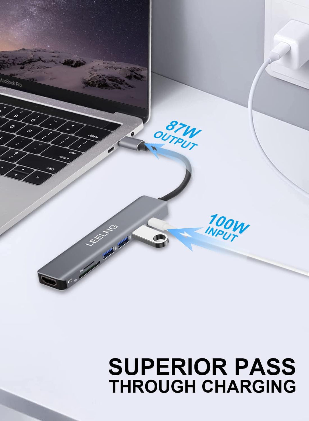 FITLONG 7-in-1 USB C Hub für MacBook, 4K HDTV, SD/TF-Kartenleser, USB C Docking Station für Computer