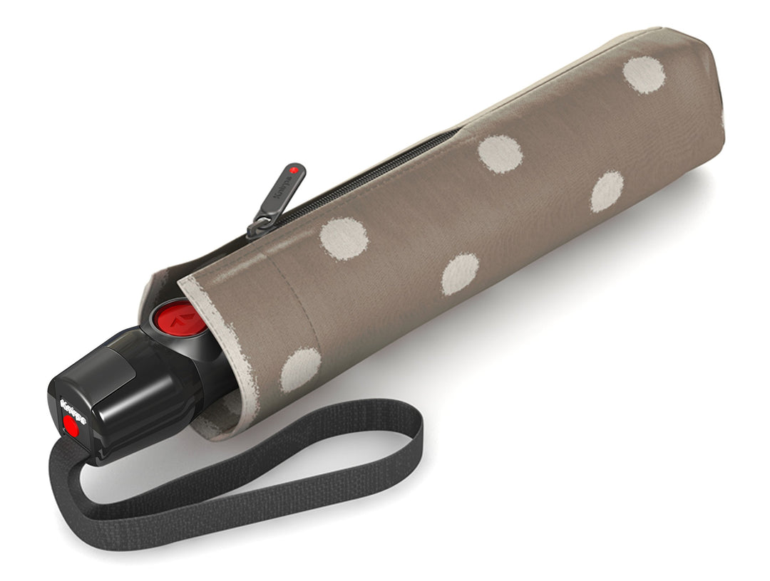 Knirps T.200 Taschenschirm Duomatic DOT Art Taupe - inkl. Futteral im Schirmdesign - Hochqualitative