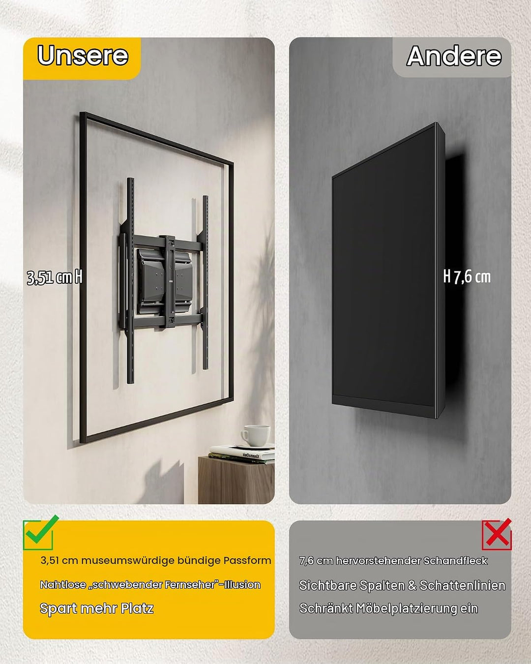 monTEK Hochbelastbare Ultra Slim TV Wandhalterung für 50-100 Zoll Fernseher bis zu 85kg, Schwenk &amp; N