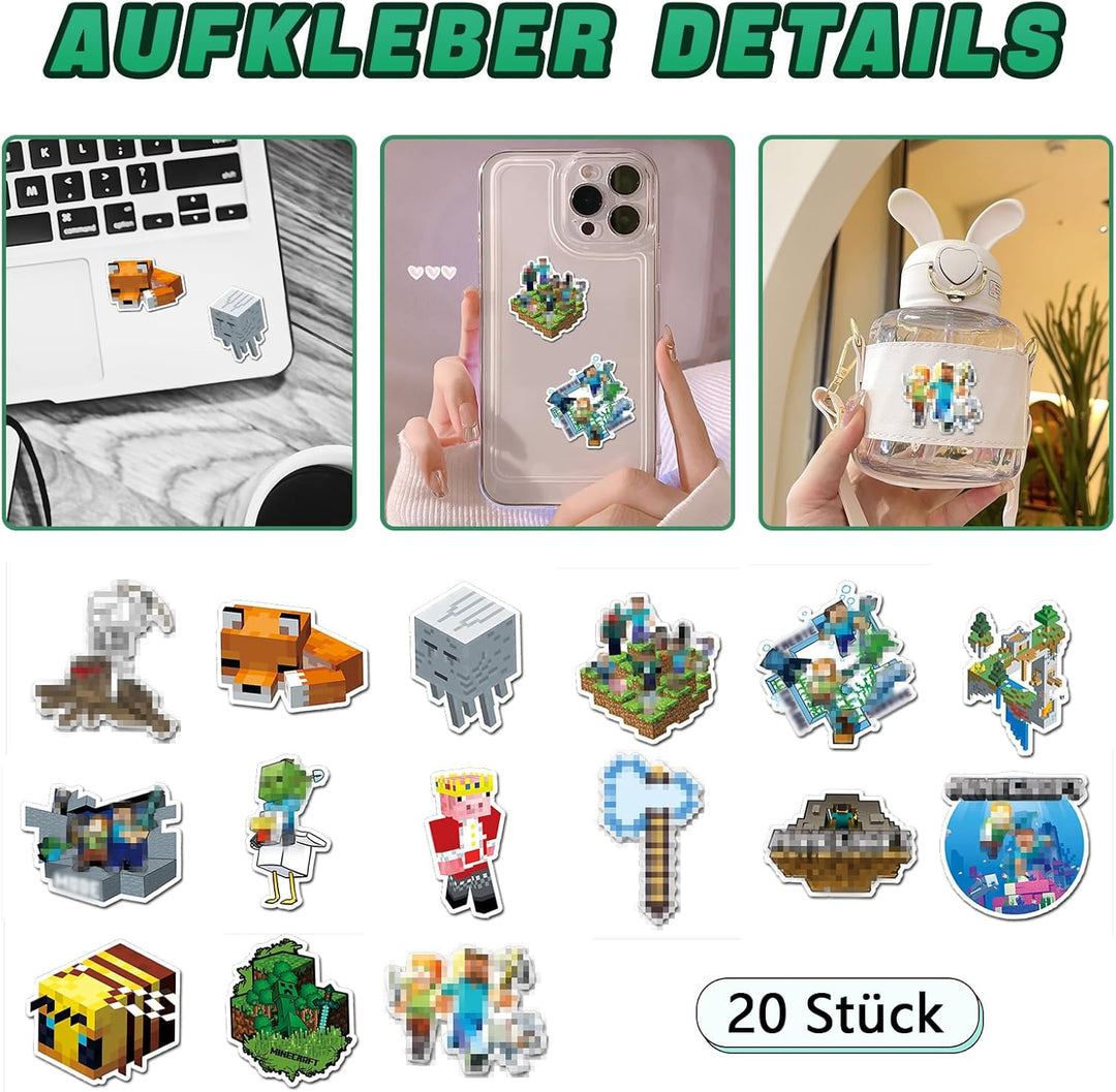 Magnetische Bausteine 150 Stück, Magnetbausteine Set mit 6 Minenarbeiter Figuren & 20 Aufklebern, 3D