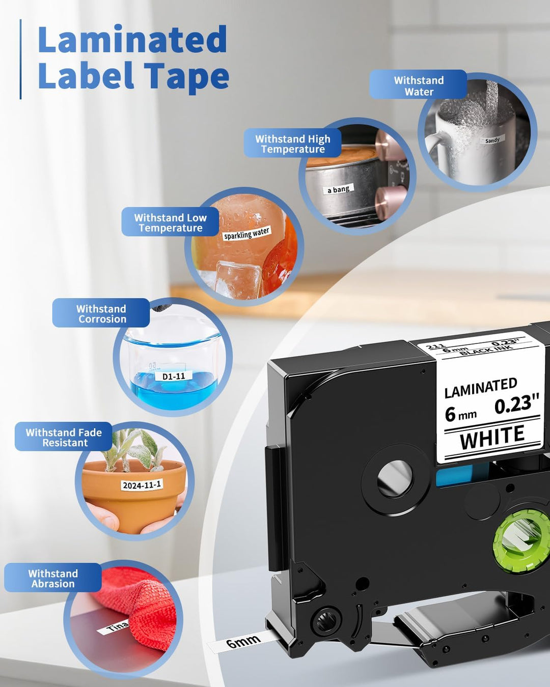 Upwinning Tze 211 Bänder 6mm Kompatibel mit Brother P-touch Bänder 6 mm x 8 m tze-211, Schwarz auf W