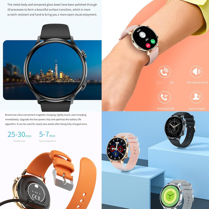 ZPIMY Smartwatch Damen mit Telefonfunktion, 1,39” AMOLED 5ATM wasserdichte Fitnessuhr Herren mit Tas