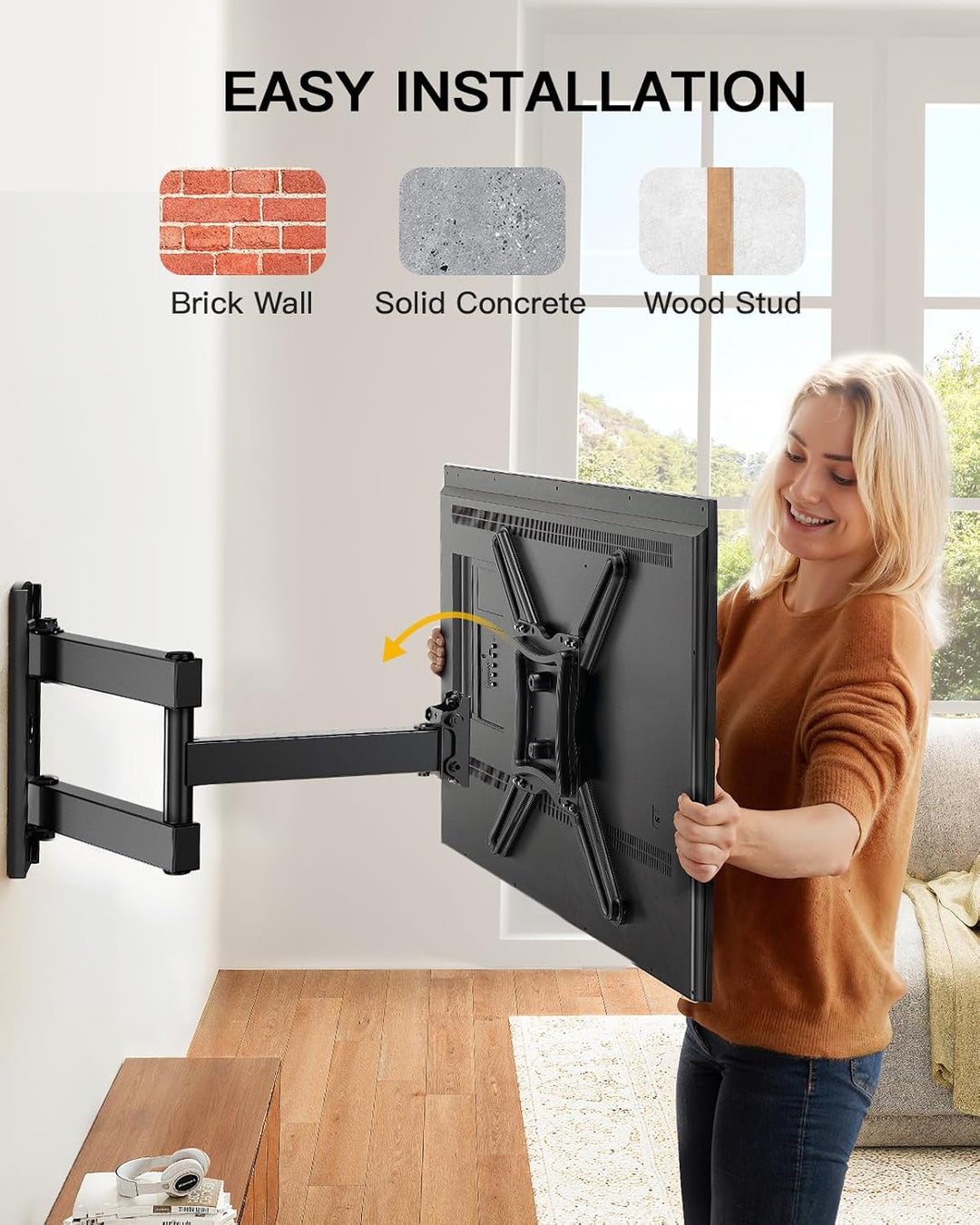 Alphamount TV Wandhalterung, Schwenkbare Neigbare TV Halterung für 26-60 Zoll LED LCD Flach & Curved