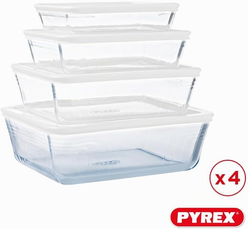 Pyrex® - Cook & Freeze – 4 Glasformen mit luftdichtem Deckel (0,8 l, 1,5 l, 2,6 l, 4 l) – speziell z