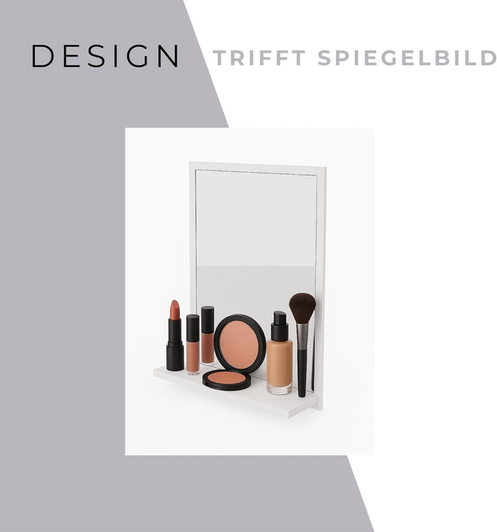 Badspiegel mit Ablage Weiss - H:70 x B: 60 cm - Bathroom Mirror - Moderner Badezimmer Spiegel Rechte