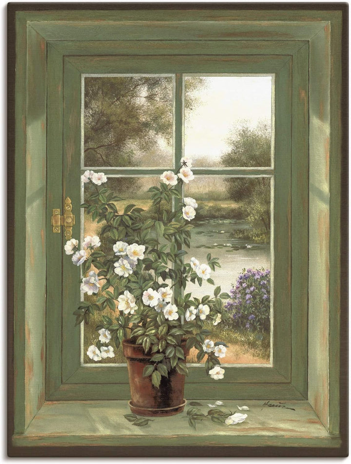 Artland Leinwandbild Wandbild Bild auf Leinwand 45x60 cm Wanddeko Fensterblick Fenster Natur Landsch