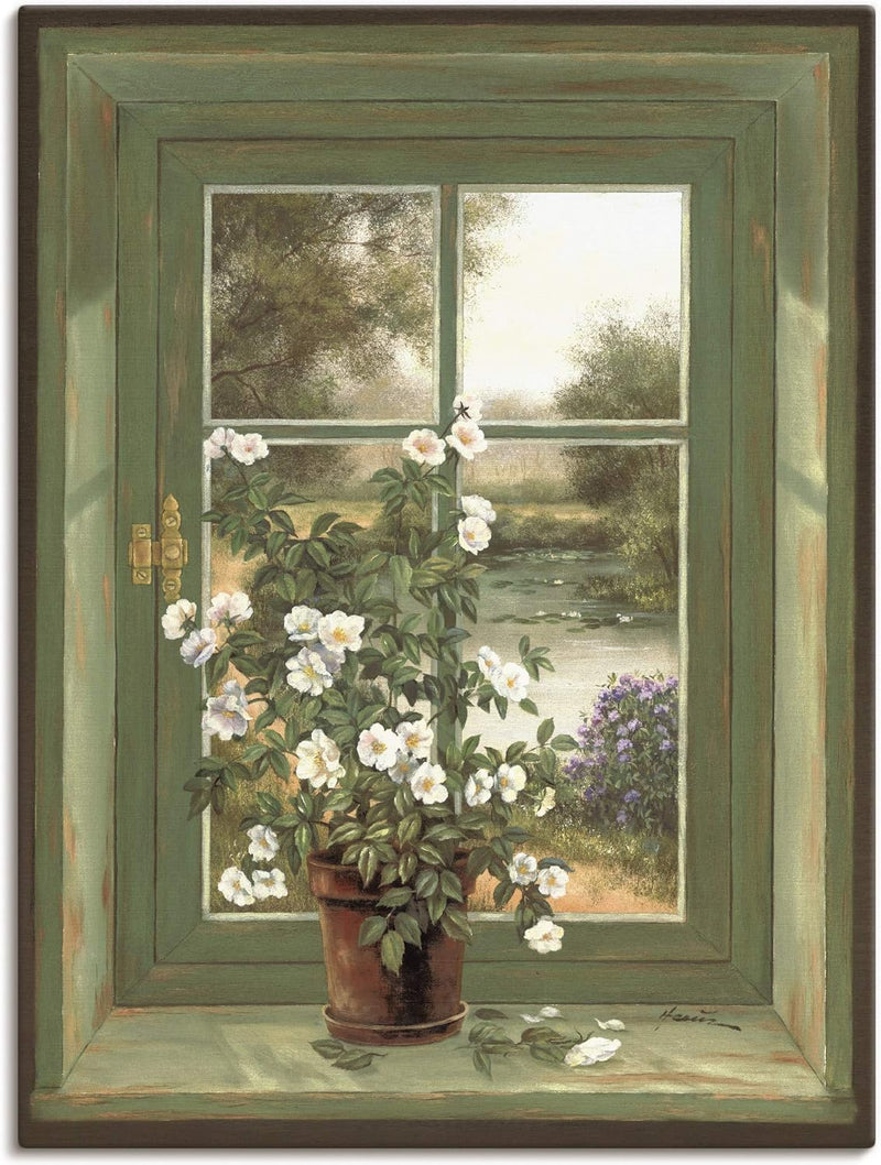 Artland Leinwandbild Wandbild Bild auf Leinwand 60x80 cm Wanddeko Fensterblick Fenster Natur Landsch