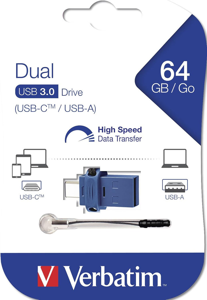 VERBATIM Store 'n' Go Dual USB-Stick I USB 3.2 Gen 1 & USB-C I 64GB I 2 in 1 Speicherstick I USB-C/U