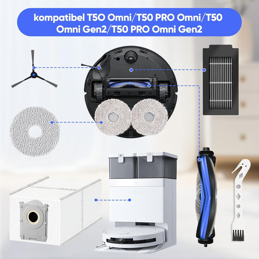 33 Stück Zubehörset für Deebot T50 PRO Omni/T50 Omni/T50 PRO Omni Gen2/T50 Omni Gen2, 2 Hauptbürste