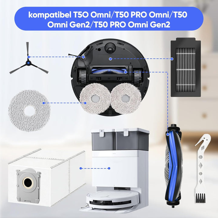 33 Stück Zubehörset für Deebot T50 PRO Omni/T50 Omni/T50 PRO Omni Gen2/T50 Omni Gen2, 2 Hauptbürste