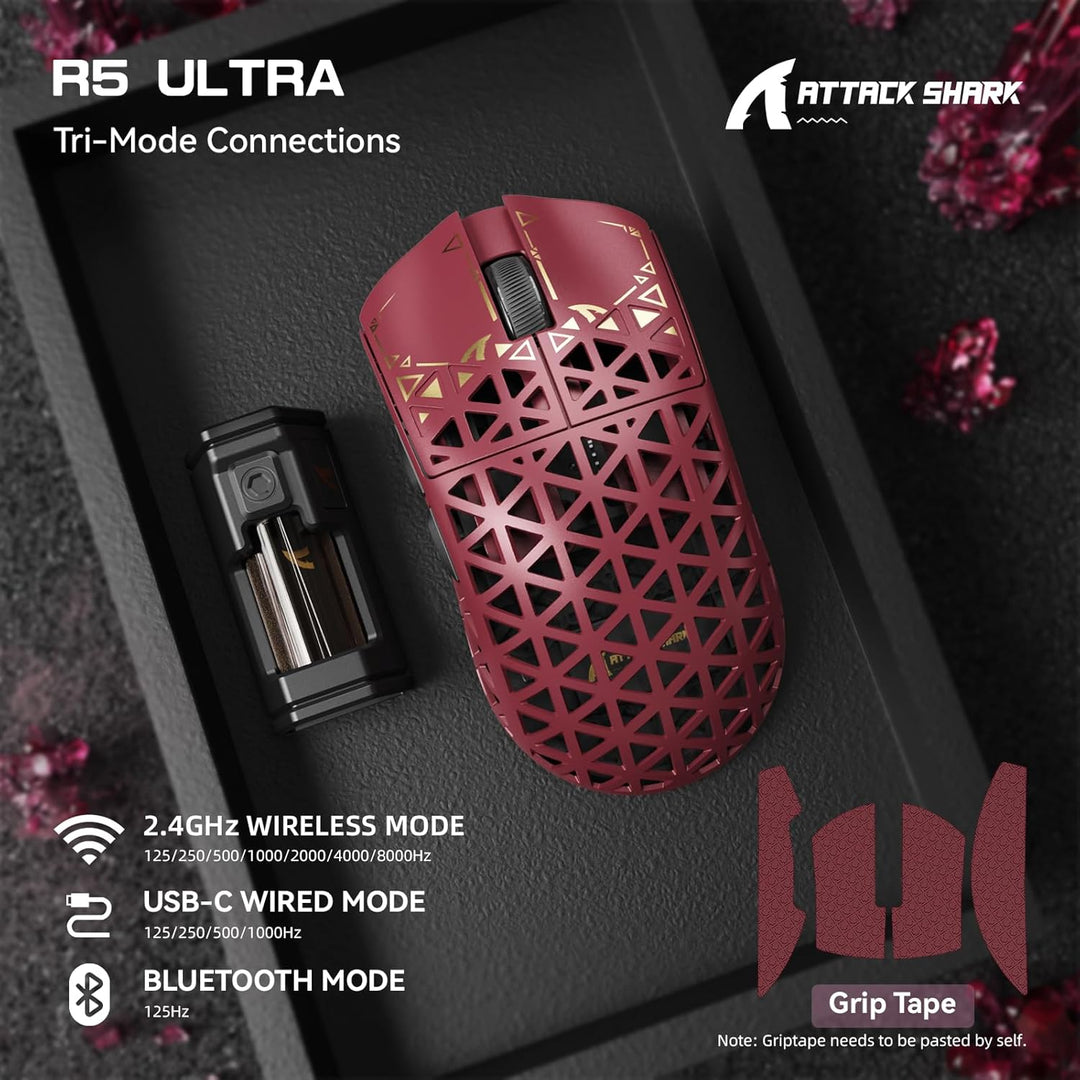 ATTACK SHARK R5 Ultra Carbonfaser HyperSpeed Kabellose Gaming-Maus, 39g Ultraleichte Maus mit Gripta