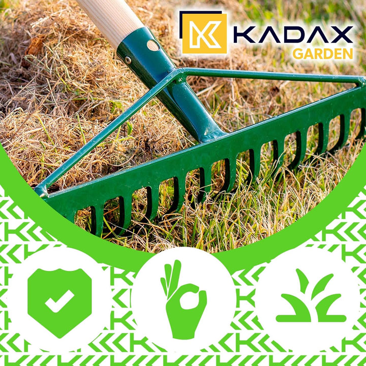 KADAX Rechen, breite Harke für Garten, Beet, Rasen, Gartenharke, Bügelrechen, Rasenrechen aus Metall